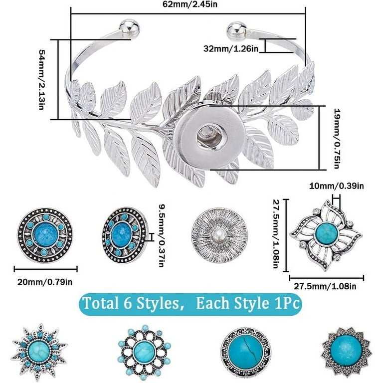 12Styles Tree of Life Charms Snap Buttons Bangle Bracelets Making 