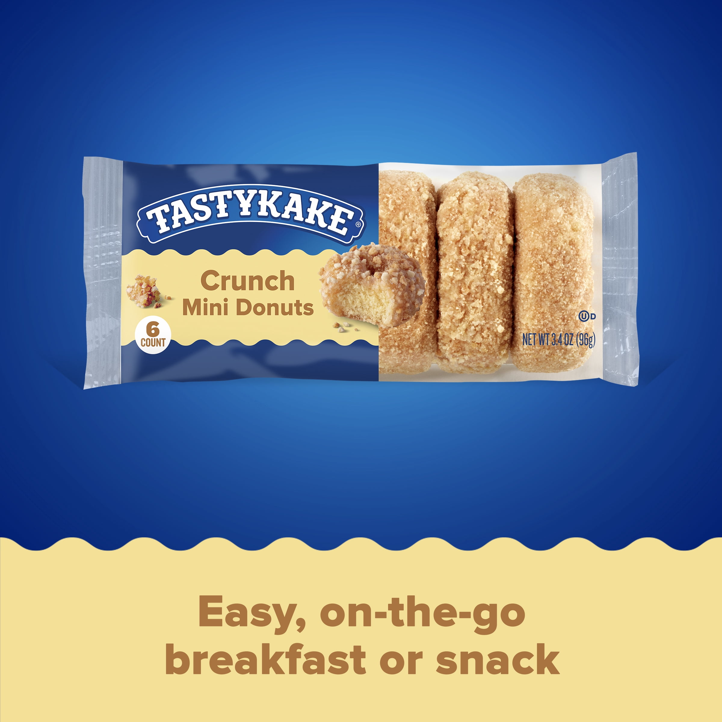 (3 pack) Tastykake Crunch Mini Donuts, 6 Portable Coconut Crunch Topped Donuts
