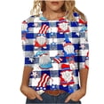 thumbnail image 2 of Hauts Mignons pour Femmes Mode Manches Trois-Quarts Col Rond Rétro Imprimé Indépendance Hauts Amples Blouse Manches Trois-Quarts Blouses d'Été en Solde, 2 of 4