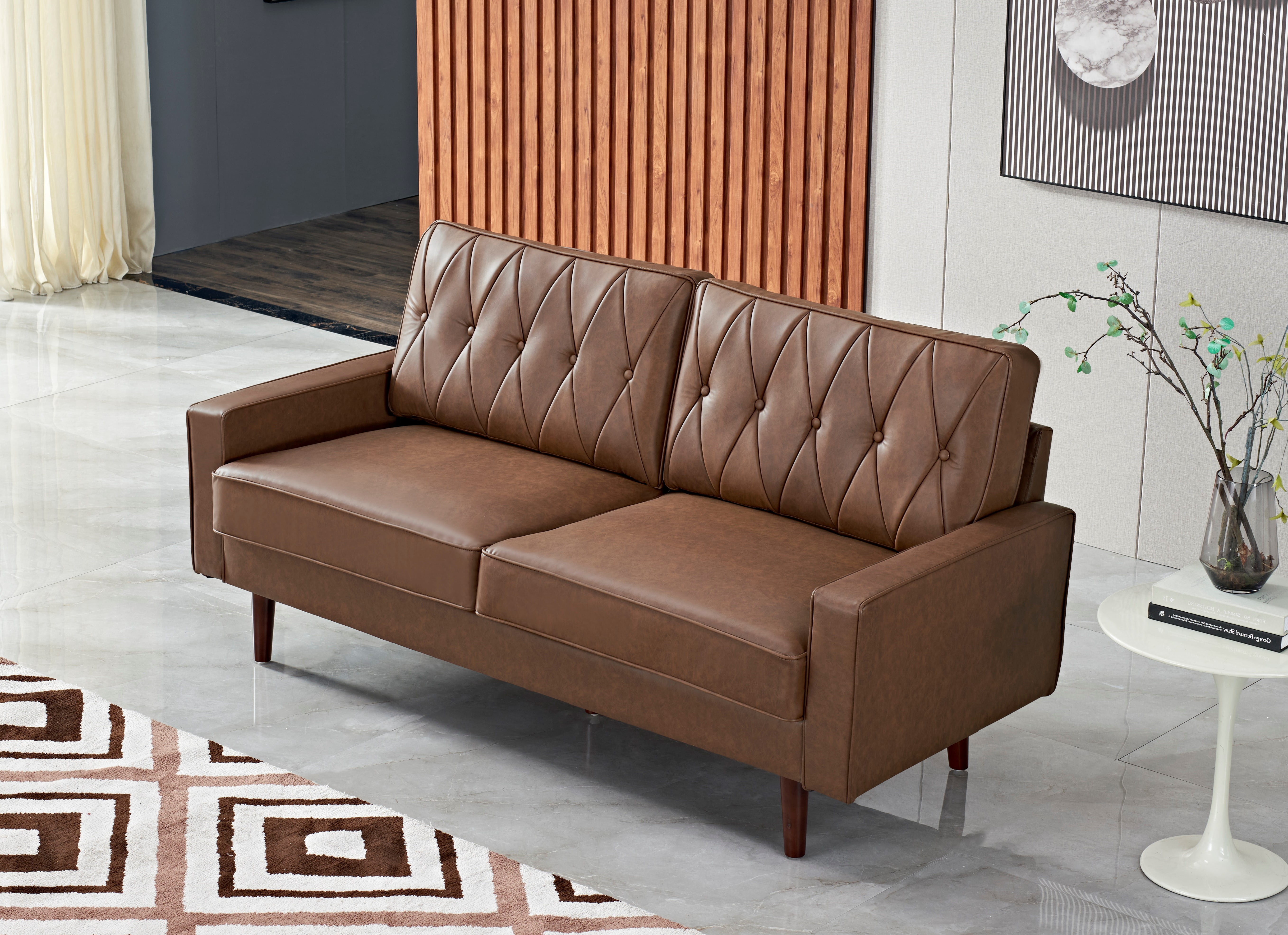 Uspridefurniture Acire 69.3" Faux Leather Cushion Back Sofa, Brown