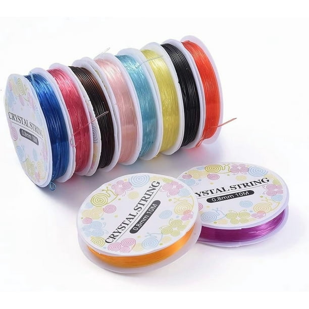 10 rollos de hilo elástico para abalorios de 0,8 mm de grosor, colores surtidos para bisutería y creación de joyas.