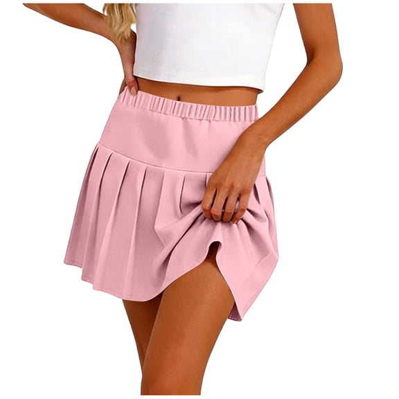Women's Pleated Mini Skirts Elastic High Waist Flowy Skorts 2026 Summer Tennis Skirts Lined Lightweight Golf Workout Fashion Casual Skirts