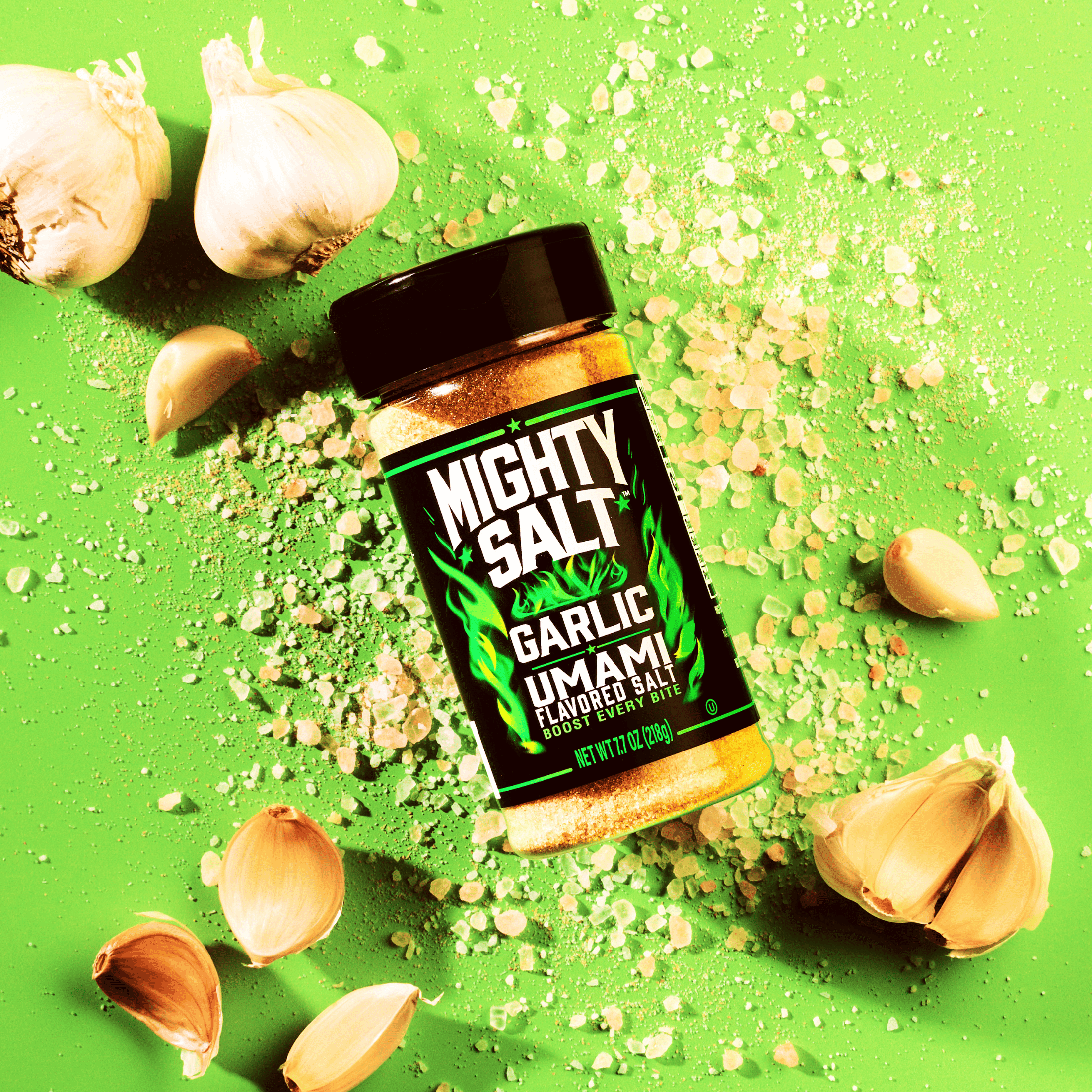 Mighty Salt Garlic Umami Flavored Salt, MSG and Garlic Salt Food Flavoring, 7.7 oz Bottle
