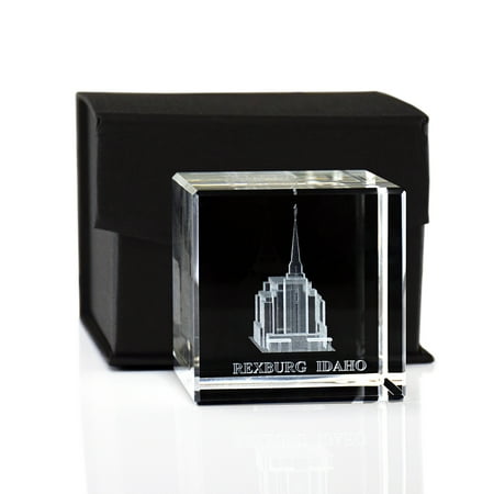 Rexburg Idaho Temple Laser Engraved Crystal Cube by Ringmasters