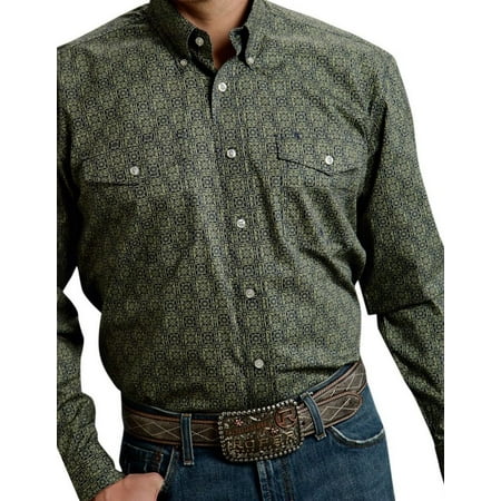 - Roper Western Shirt Mens L/S Bottom Down Green 03-001-0325-0690 GR
