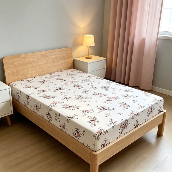 AuroraX White Bed Sheets Queen Size Fitted Sheets Cooling,Floral Patterned Deep Pockets Sold Separately Double Bed Sheet for Summer