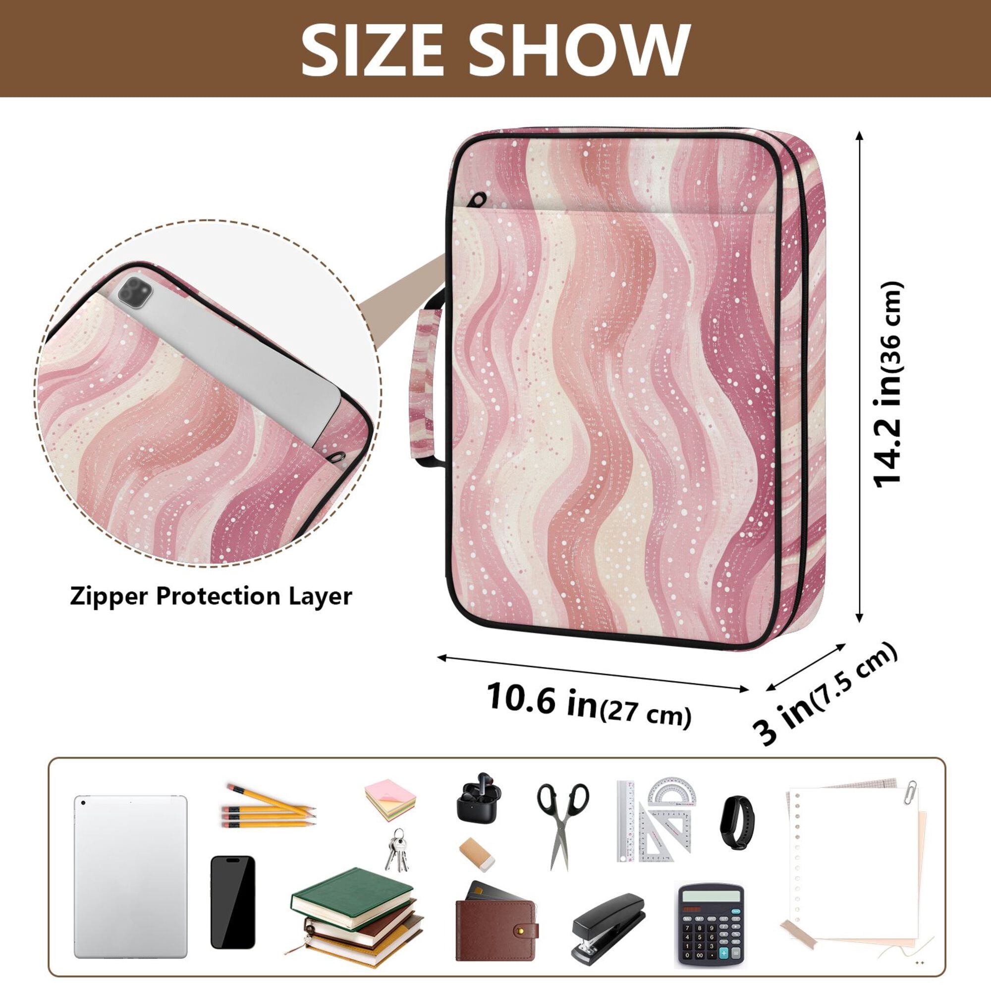 FORMRS Accordion File Folder A4 Size 7-Pocket Expanding Document Organizer Bag with 3 Ring Binder, Soft Brown Pattern