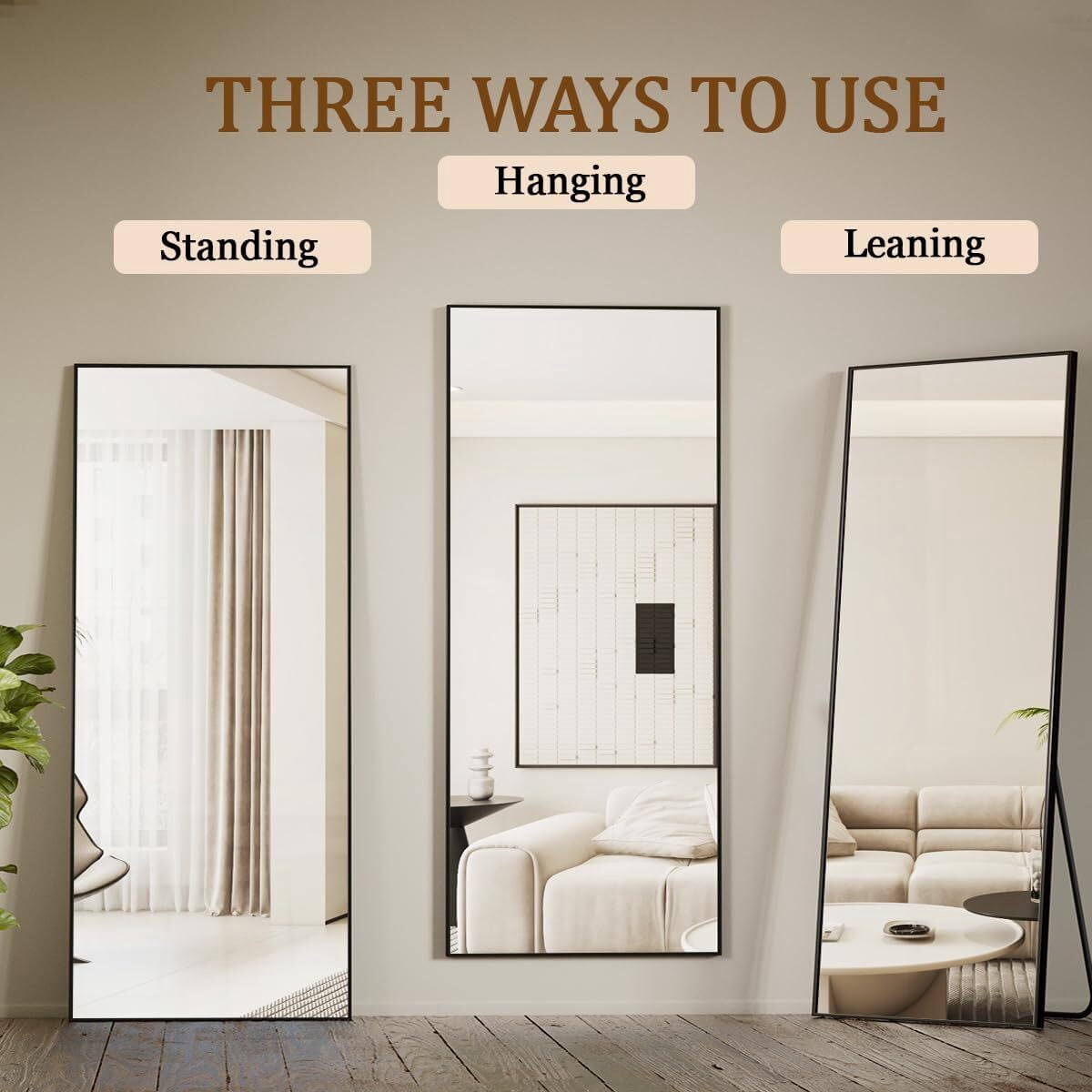 Lumora 65"x 24.25" Full Length Mirror Freestanding Mirror with Stand Vertical Floor Mirror，Black