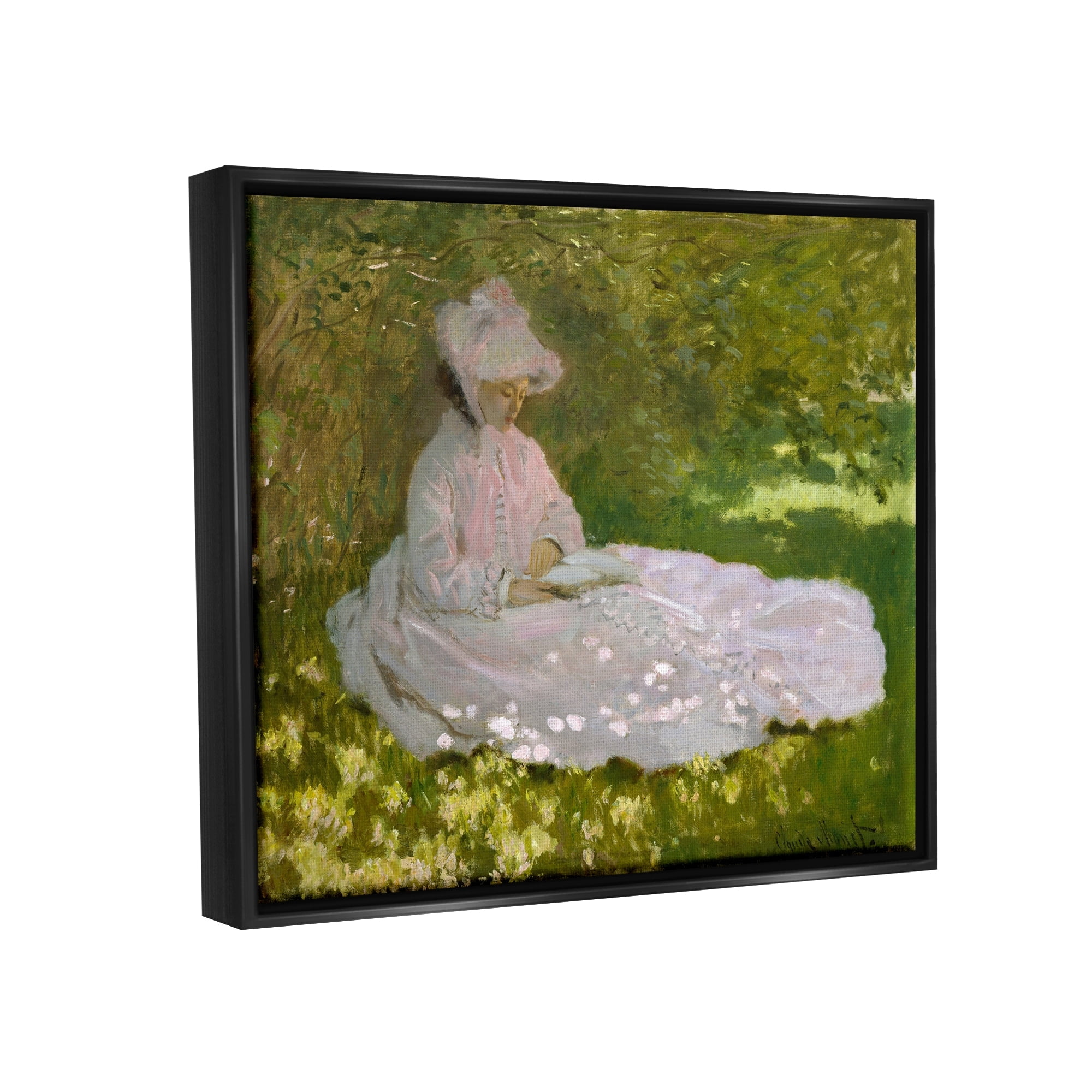 Stupell Industries Springtime Classic Claude Monet Painting Female Portrait Painting Jet Black Floating Framed Canvas Print Wall Art, Design by one1000paintings