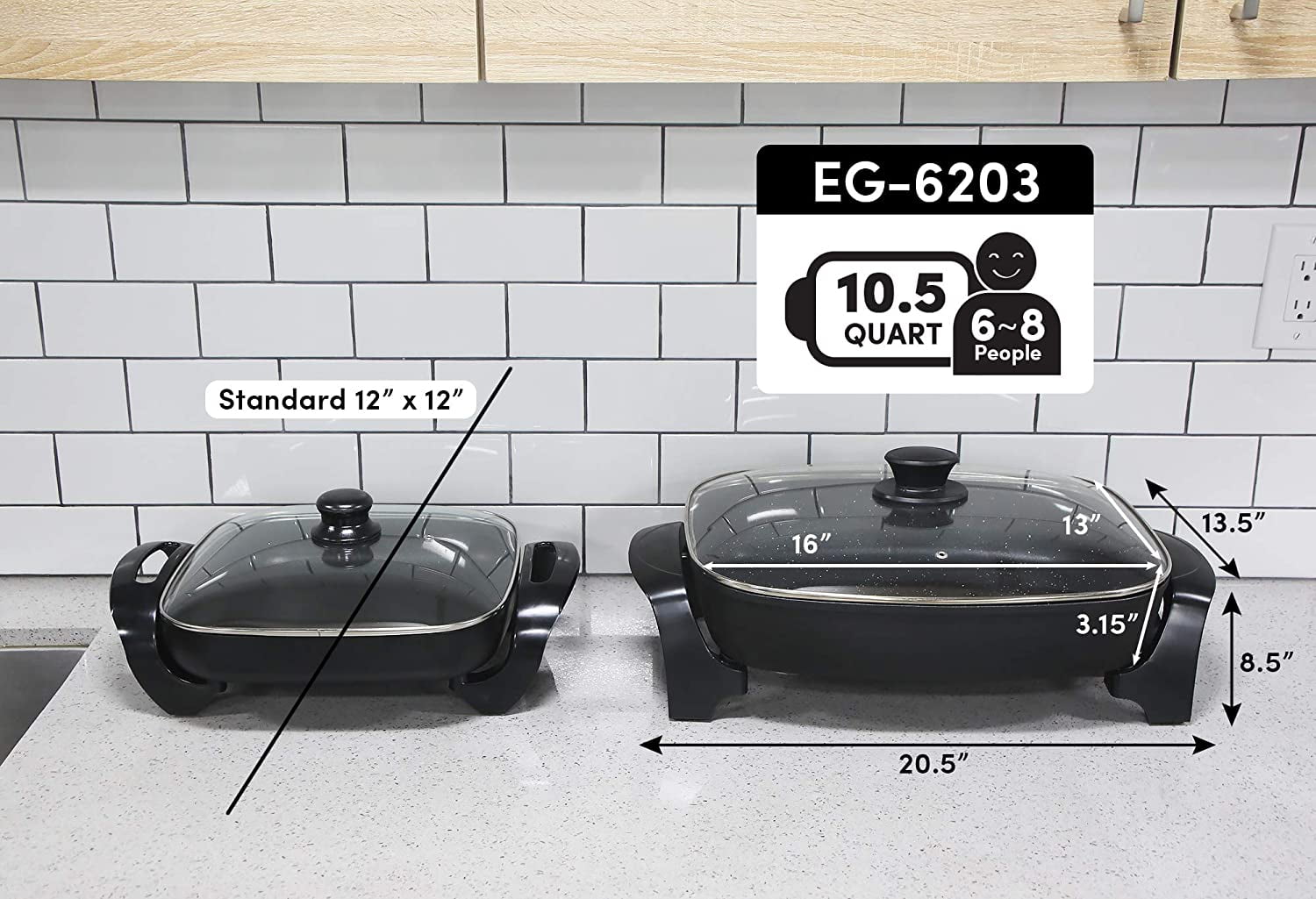 Elite Gourmet EG6207 Scratch Resistant 105-inch (2qt) Fry Pan Easy-Pour Spout Dishwasher Safe Non-Stick Electric Skillet with Glass Vented Lid Adjusta