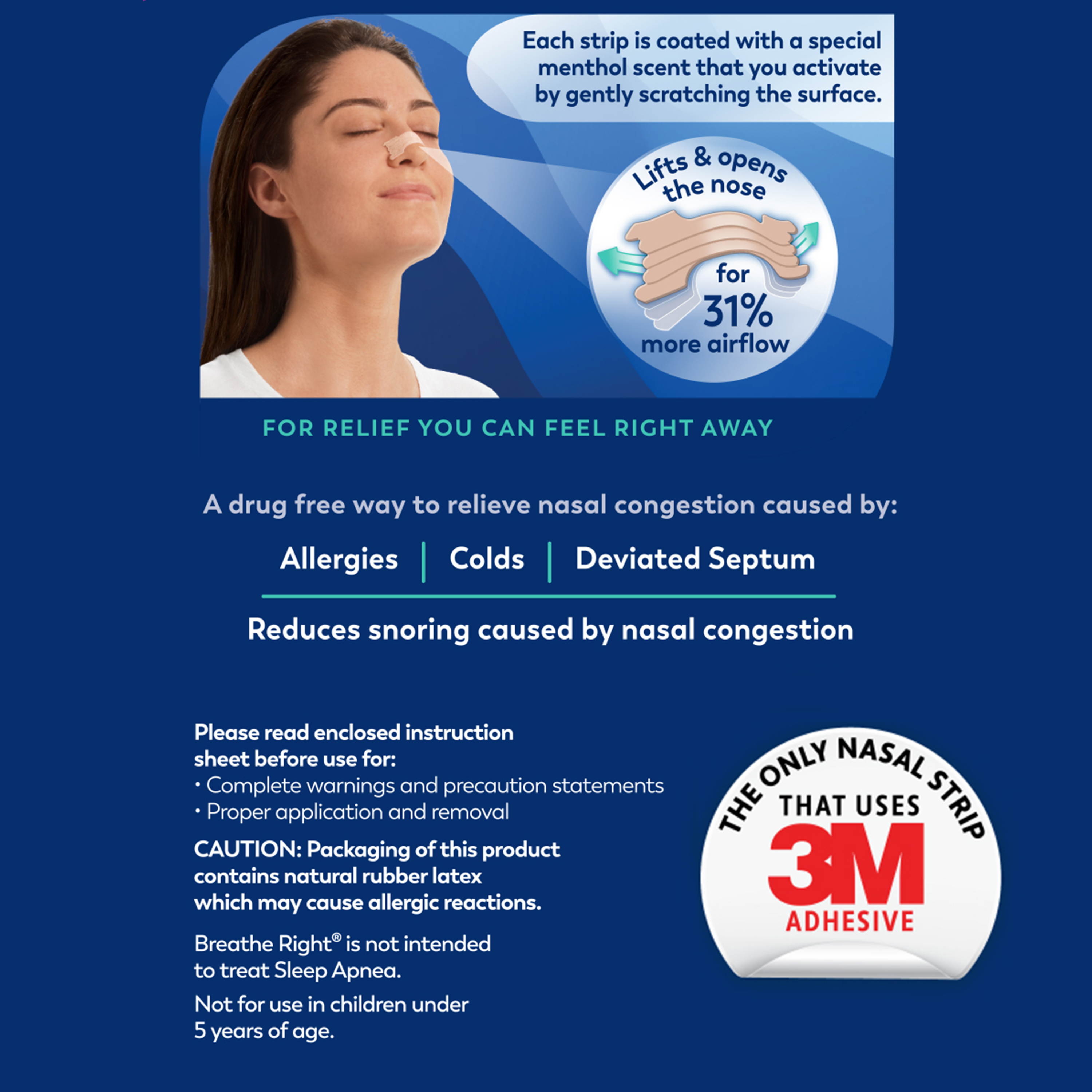 (4 pack) Breathe Right Extra Strength Nasal Strips, Menthol Scented, Drug-Free, 26 Count