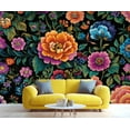 thumbnail image 2 of Large Boho Floral Wall Murals - Vibrant Blooms Murals, Seamless Peonies Wall Mural For TV Background, Floral Large Mural 55"W x 28"H (Not Peel and Stick), 2 of 6