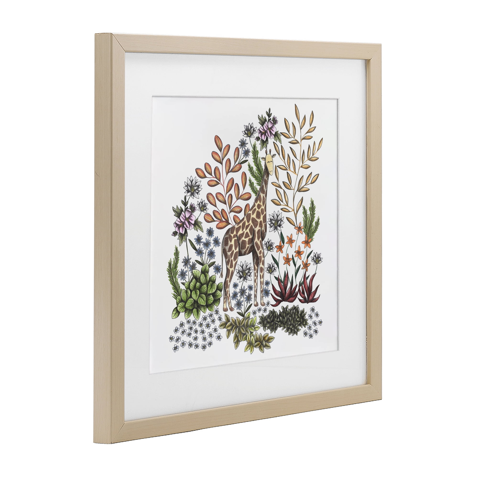 Jungle Wildlife Giraffe Birch Framed Print Under Glass, design by Cecilia Battaini