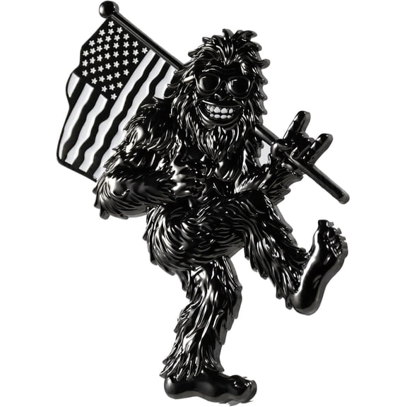 3D Metal Black Chrome Sasquatch Rock On American Flag Emblem for Bronco/Jeep/F150/Tacoma
