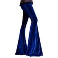 thumbnail image 2 of Women's Velvet Flare Pants, Solid Color High Waist Stretchy Bell Bottom Pants, Retro Glam Trousers for Evening or Holiday Events, Royal Blue - L, 2 of 7