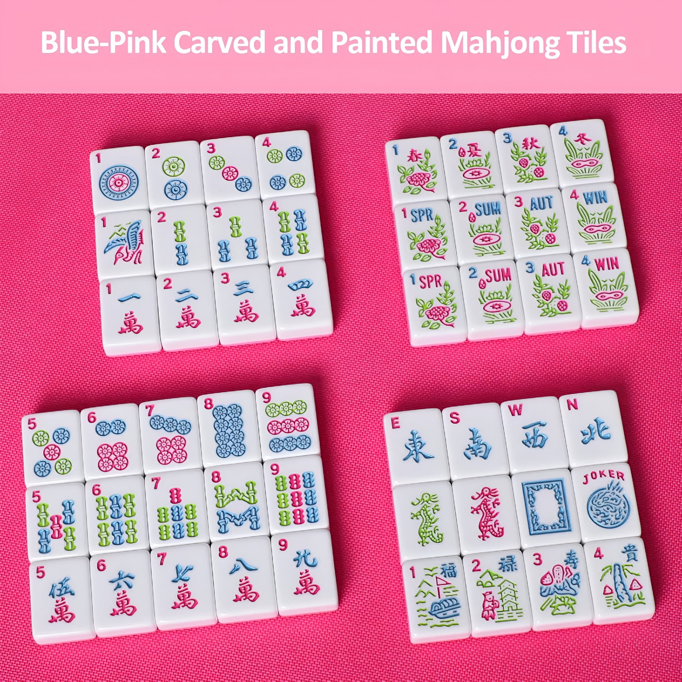 CYFW 1.2” American Mahjong Tile Set, 166 Mahjong Game Set with Pink Color (Tiles Only, No Racks and Other Accessories)
