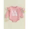 thumbnail image 3 of Elippeo Baby Girl Long Sleeve Rompers 3M 6M 12M 18M Infant Round Neck Fuzzy Letter Flying Sleeve Bodysuit Newborn Winter Jumpsuits, 3 of 10