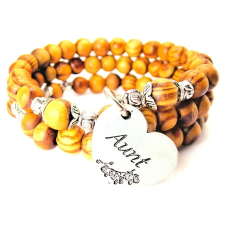 Wood Wrap Bracelet - Aunt Heart Natural Wood Wrap Bracelet, One Size Fits All, Chubby Chico Charms Exclusive