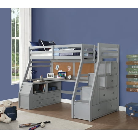 Acme Jason Ii Twin Loft Bed With Storage Ladder And Desk In Gray