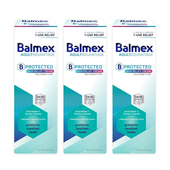 Balmex AdultAdvantage Bprotected Skin Relief Healing Cream, with Zinc Oxide Barrier Cream Protection   Skinshield Soothing Botanicals for Adult Incontinence, Adult Rash and Bed Sores, 3oz (Pack of 3)