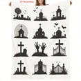 thumbnail image 3 of 1pc Halloween Silhouette Flannel Blanket - Soft & Warm, 2D Flat Print with Church, Crosses, Graves, Bats, Fence & Cemetery Designs, Perfect for Sofa, Office, Bed, Camping & Travel, All-Season Gift, C, 3 of 10