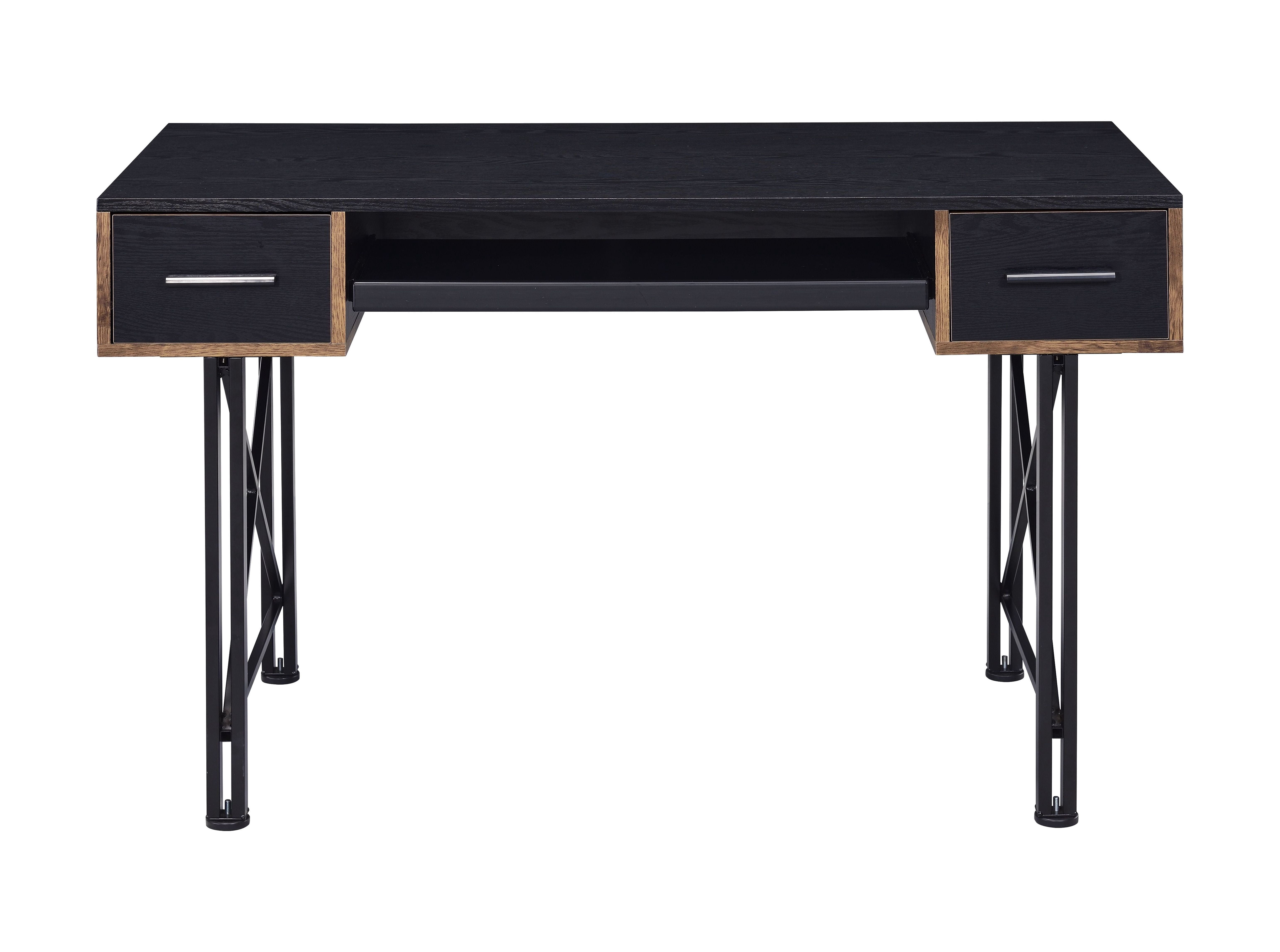 Black Computer Desk with 2 Drawers and Keyboard Tray