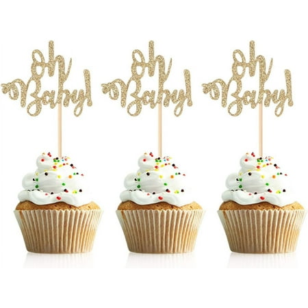 12 Plastic Pink buggy baby carriage shower favors appliques floral cupcake picks 3×3 at top 12″ tall