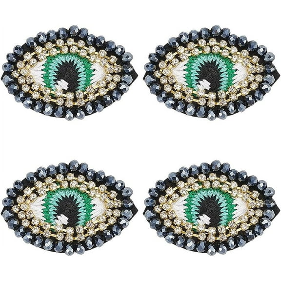 4 PCS Evil Eye Patches Sew On Egypt Evil Eyes Applique Patches Black Glass Rhinestone Eye Patches for Sewing Evil Eyes Embroidered Applique Patches for DIY Craft Clothes Bag Decoration
