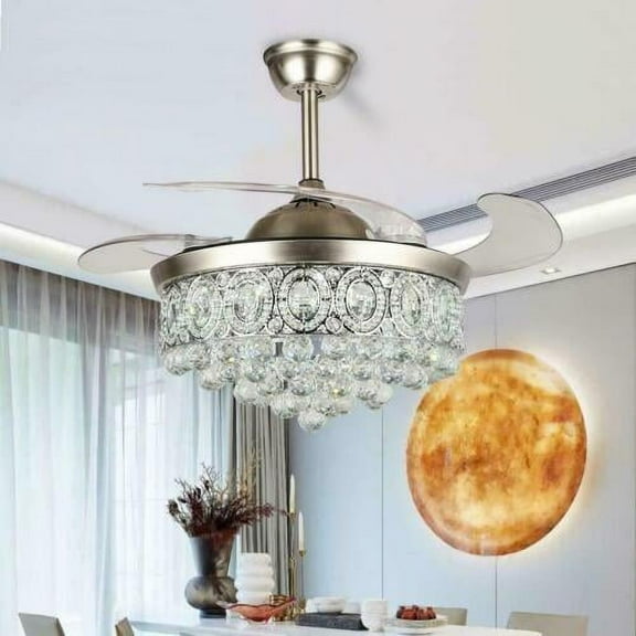 KPIBEST 42" Dimmable Chandelier Ceiling Fan, Fandelier, Invisible Retractable Chandelier Fan Silent Motor Ceiling Fans for Bedroom Living Dining