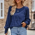 thumbnail image 2 of Women's Long Sleeve Round Neck Tunic Shirts Lantern Sleeve Casual Solid Ruffled Blouses Dark Blue,M, 2 of 6