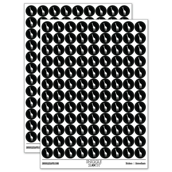 Giraffe Standing Solid 200 Round Stickers - Black - Gloss Finish - 0.50" Size