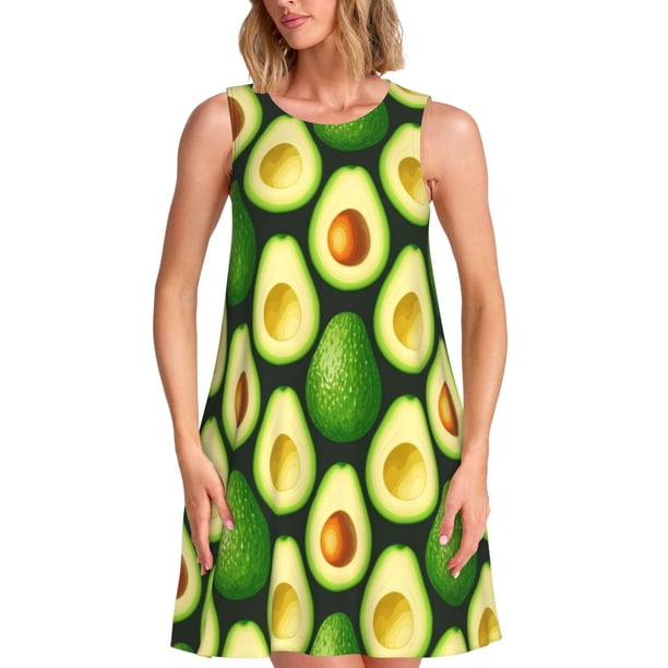Fotbe Avocado Vestido de Verano sin Mangas para Mujer – Vestido Midi Línea A, Estilo Camiseta Floral, Vestido Playero Casual y Fluido