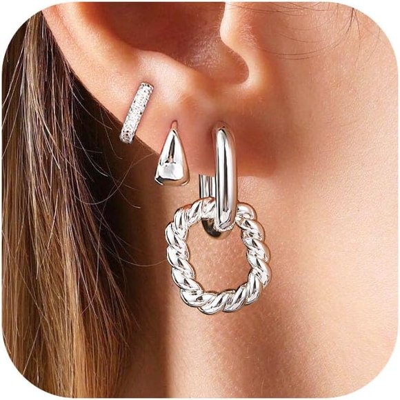 shiyou-Gold and Silver Earrings Sets Hoop Earrings for Women Stud Earrings for Women Diamond Hoop Earrings Dangle Earrings Drop Earrings Huggie Earrings for Women Gold Earring Stacks Earrings Packs