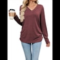 thumbnail image 3 of Camisetas de Mujer con Cuello en V, Larga, Informales, Básicas, Lisas y Suaves Azufaifo Rojo S, 3 of 9