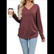 thumbnail image 3 of Camisetas de Mujer con Cuello en V, Larga, Informales, Básicas, Lisas y Suaves Azufaifo Rojo S, 3 of 9