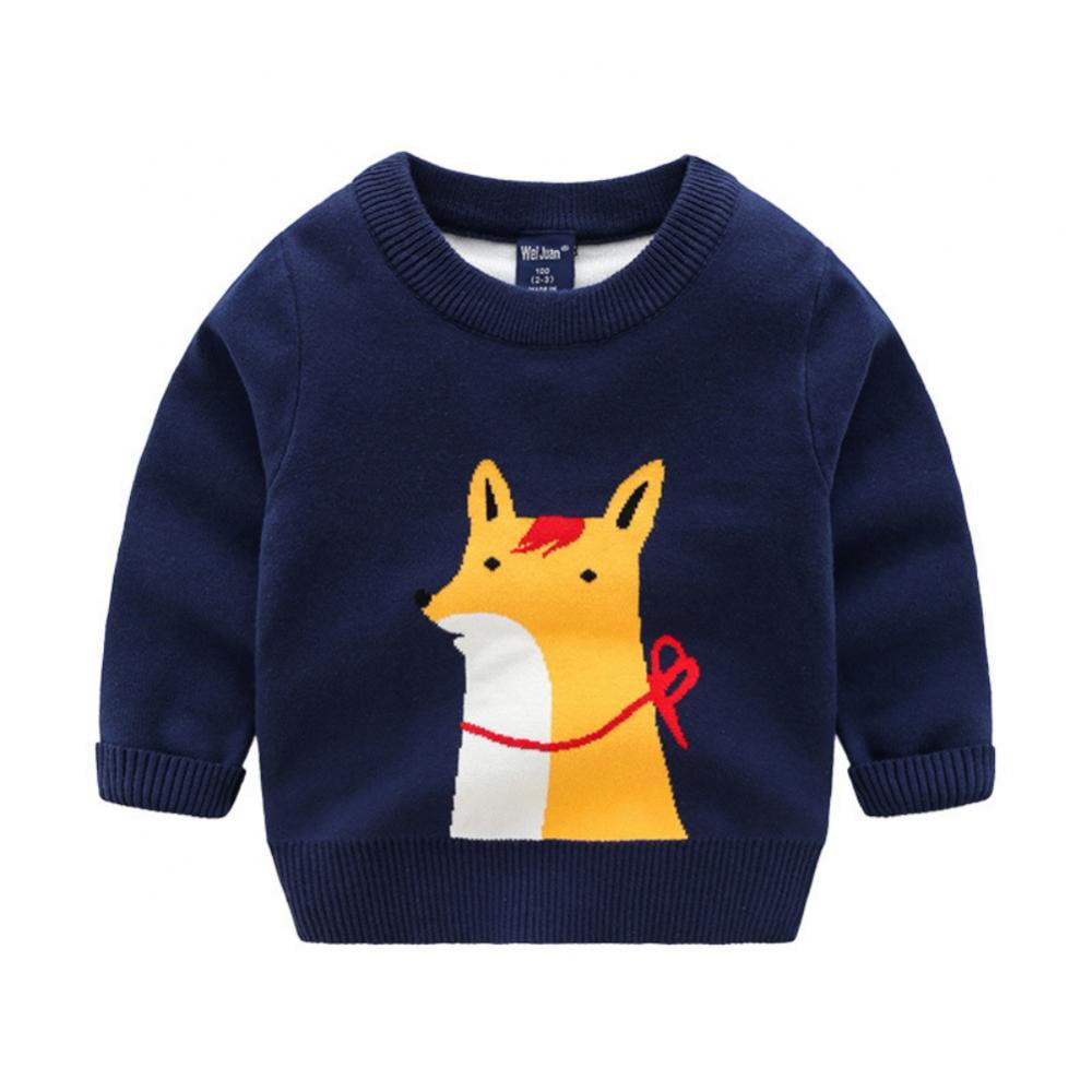 AMMENGBEI Toddler Baby Boys Girls Knit Sweater Unisex Cartoon Pullover Crew Neck Animals Sweater 