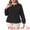 Black, variant on Women's Plus Crew Neck Pleated Chiffon Blouse 1X Black