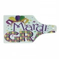 thumbnail image 1 of Mardi Gras Cutting Board, Joyous Composition Lettering Stars and Party Hat, Decorative Tempered Glass Cutting and Serving Board, Wine Bottle Shape, Purple Yellow Green, by Ambesonne, 1 of 1
