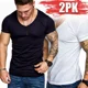 thumbnail image 2 of Manga Corta Camisetas Hombre Cuello V Slim Fit Comoda 2 Pcs, 2 of 8