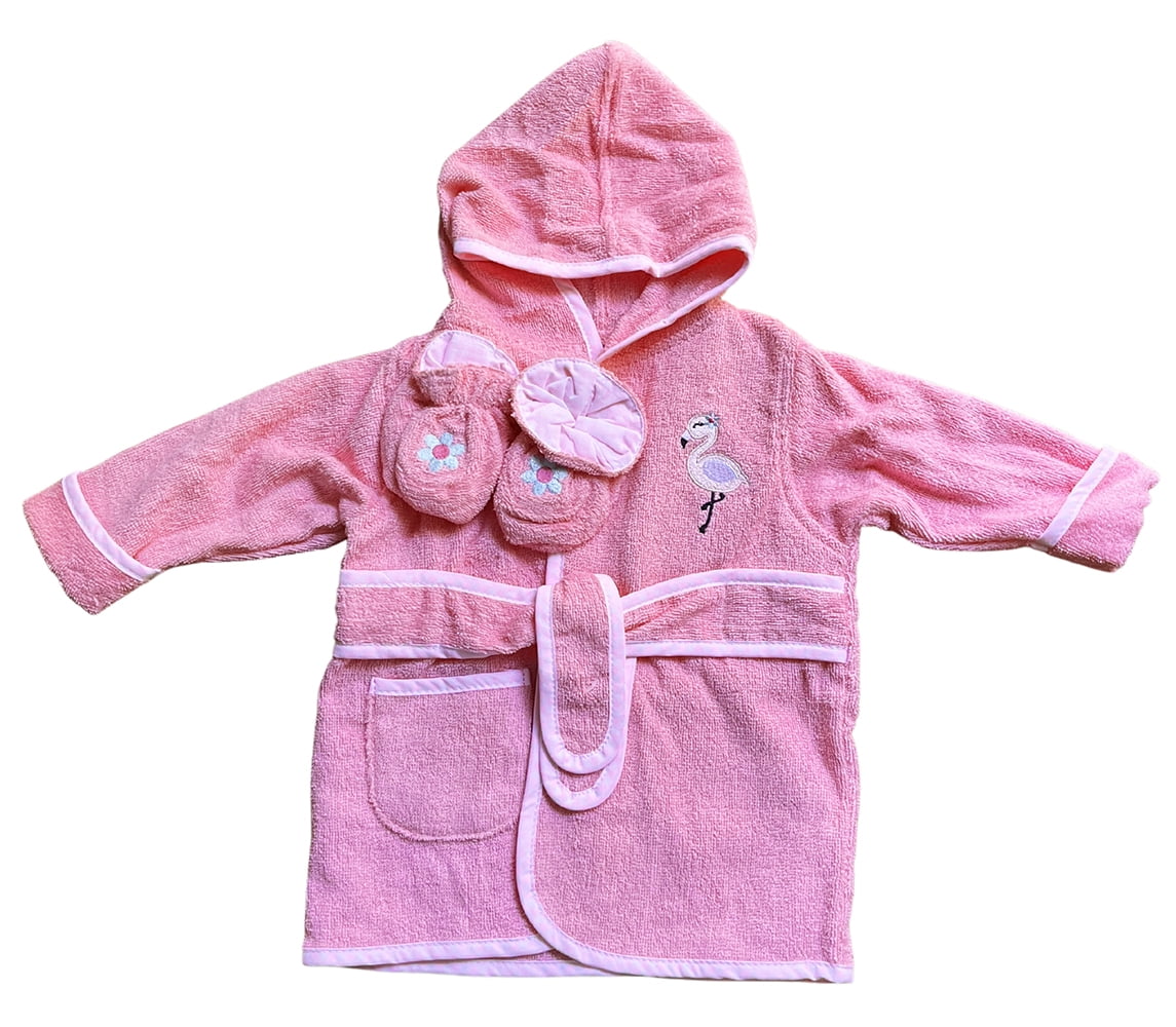 Spasilk Hooded Terry Bathrobe With Booties, Baby Gift Basket, Pink Flamingo
