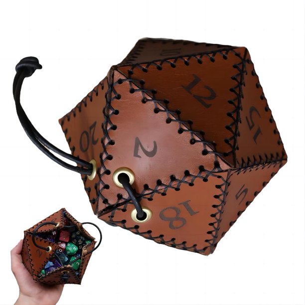 Bolsa de dados D20 de cuero, bolsa de dados poliédrica, bolsa con cordón portátil para RPG, juego, bolsa de dados DND, marrón