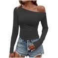 thumbnail image 2 of NuoCaiYun Skew Collar Blouses Women'S Casual Solid-Color Off-Shoulder Long-Sleeve Pullover for Fall Winter, 2 of 6