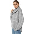 thumbnail image 4 of Fall Sweaters for Women Turtleneck Knit Sweater Long Sleeves Pullover Plaid Side Split Checked Outwear Loose Fit Tops, 4 of 8