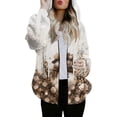 thumbnail image 2 of Women's Fashionable Casual Zippered Hooded Sweatshirt Jacket with Christmas Print and Drawstring, Furry Plush for Winter,Brown,L, 2 of 7