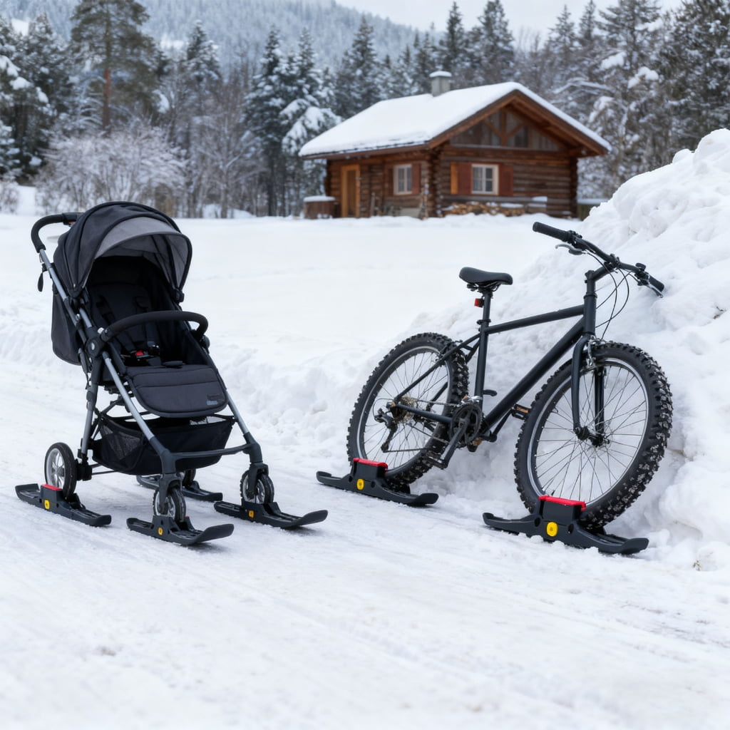 AOOOWER Easyly Install Ski Adapter For Narrow Tire Strollers Bikes 1.4kg Light weight Construction Secure Winter Activity