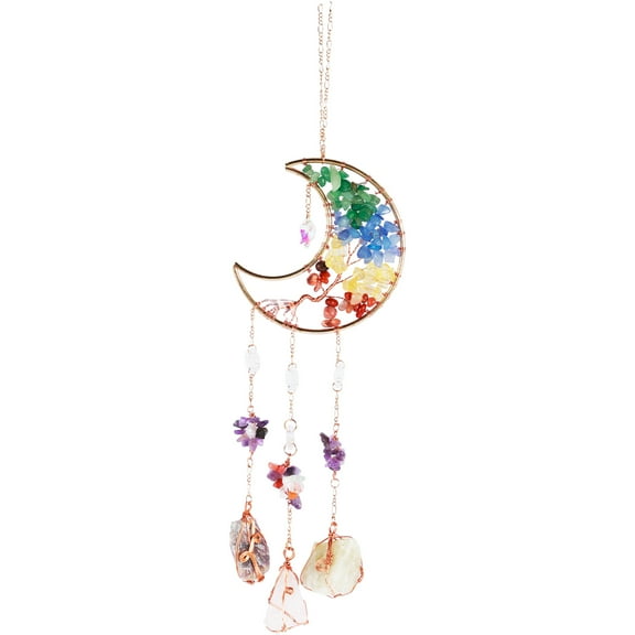Tree of Life Crystal Suncatcher Colorful Crystal Moon Suncatchers for Windows,Rainbow Maker Half Moon Sun Catcher with Crystal Prisms Hanging Crystals for Garden Home Decoration