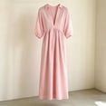 thumbnail image 6 of Atogsazn Womens Summer V Neck Linen Maxi Dress Casual Puff Short Sleeve Dresses Loose Fit Flowy Sundress Pink L Fashion, 6 of 9