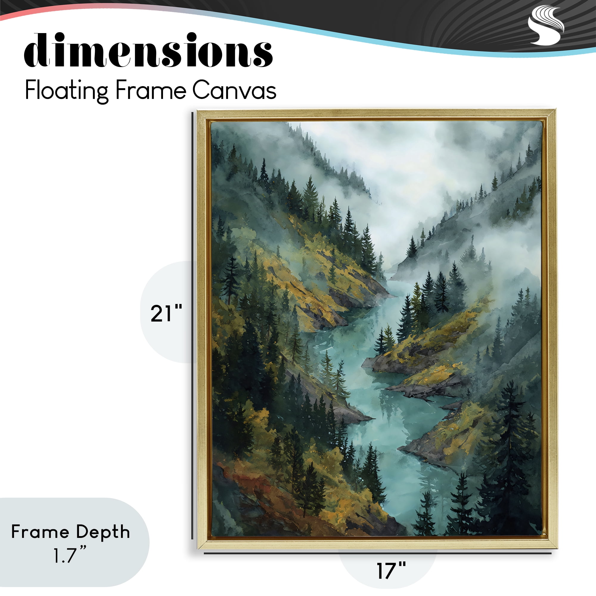 Stupell Industries Turquoise Mountain River Bends Gold Framed Floater Canvas Wall Art, design by Franklyn Gregory