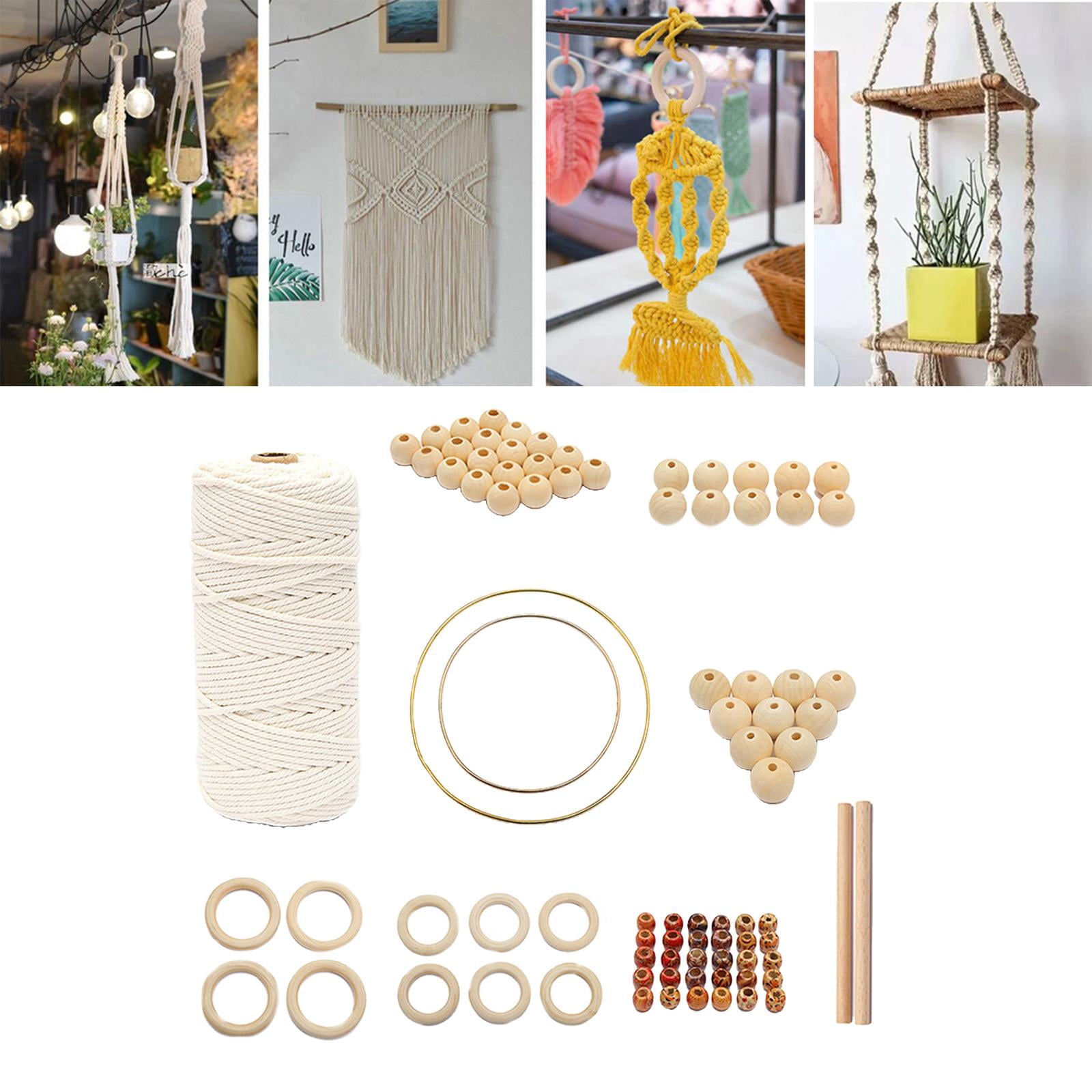 FVDPWYE Macrame Cord Natural Rope Macrame Wall Hanging Kit with Wood Beads,Wood Ring and 85 Pieces