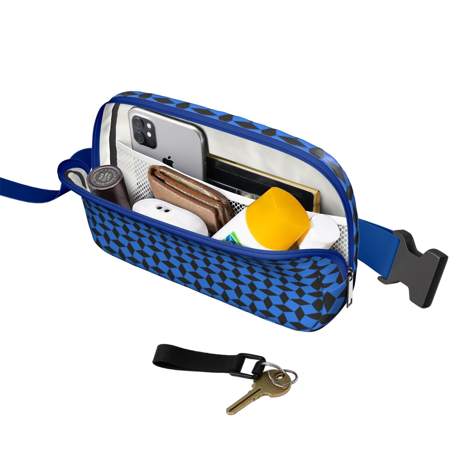 Retro Plaid Waist Bag – Vintage Checkered Fanny Pack with Abstract Geometric Pattern